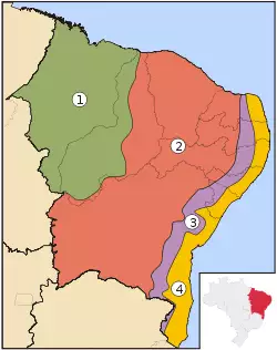 The Subregions of Northeast Brazil 1 • Meio-norte, 2 • Sertão, 3 • Agreste, 4 • Zona da Mata