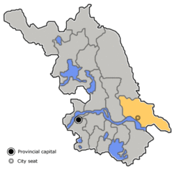 Location of Nantong City jurisdiction in Jiangsu