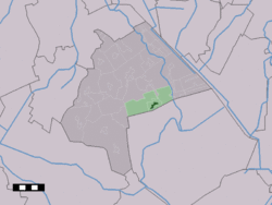 The town centre (dark green) and the statistical district (light green) of Gasselte in the municipality of Aa en Hunze.