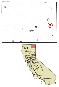 Location of Cedarville in Modoc County, California.