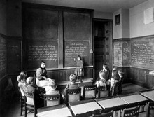 1893 Horace Mann School for the Deaf, Miss Fuller and Her Class byAHFolsom BostonPublicLibrary.png