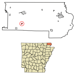 Location of Knobel in Clay County, Arkansas.