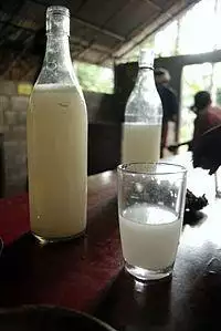 Bottles and a glass of palm wine