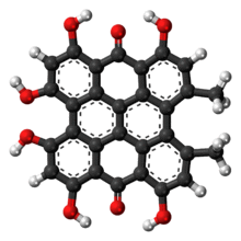 Ball-and-stick model of the hypericin molecule