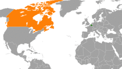 Map indicating locations of Belgium and Canada