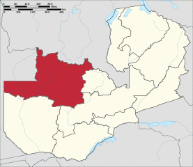 Map of Zambia showing the North-Western Province