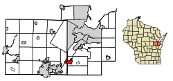 Location of Wrightstown in Brown & Outagamie Counties, Wisconsin.