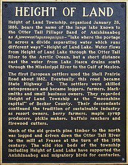 Historical marker in Height of Land Township