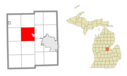Location within Midland County (red) and the administered village of Sanford (pink)