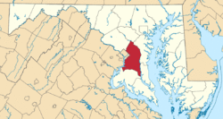 Location of Prince George's County in Maryland
