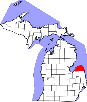 Map of Michigan highlighting Huron County