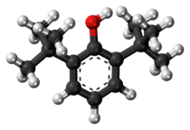 Ball-and-stick model of the 2,6-di-tert-butylphenol molecule