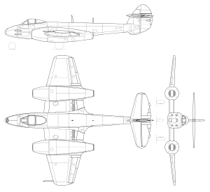 Orthographically projected diagram of the Meteor F.4.