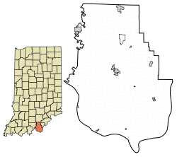 Location of Laconia in Harrison County, Indiana.