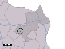 The town centre (dark green) and the statistical district (light green) of Saasveld in the municipality of Dinkelland.