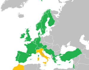 A coloured map of the countries of Europe