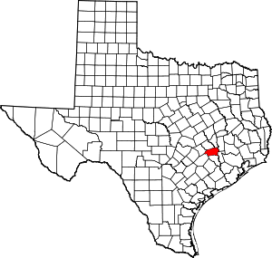 Map of Texas highlighting Washington County