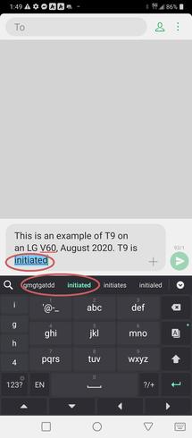 Image of T9 on screen of an LG V60