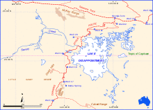 Route of Canning Stock Route relative to Lake Disappointment.