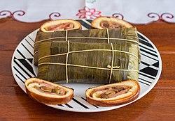 Hallacas con pan de jamon, Venezuelan food.jpg