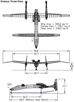Orthographically projected diagram of the Scaled Composites Proteus.