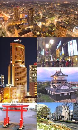 From top left: City center,Act city,Kazimachi,Hamamatsu Castle,Bentenzima,Government district