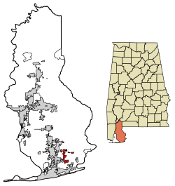 Location of Elberta in Baldwin County, Alabama.