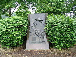 "Martian landing site" historical marker in Grovers Mill, commemorating the War of the Worlds radio broadcast