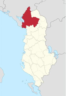 Map of the Republic of Albania with Shkodër highlighted