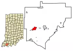 Location of Chandler in Warrick County, Indiana.