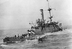 The USS Monadnock crossing the Pacific Ocean during the Spanish–American War