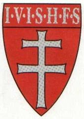 A coat-of-arms depicting a two-barred cross