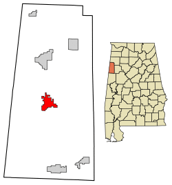 Location of Vernon in Lamar County, Alabama.