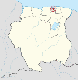 Map of Suriname showing Paramaribo district