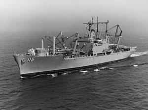 USS Mobile (LKA-115) underway in the Pacific Ocean on 16 April 1979 (USN 1174733).jpg