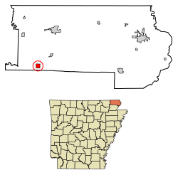 Location of Peach Orchard in Clay County, Arkansas.