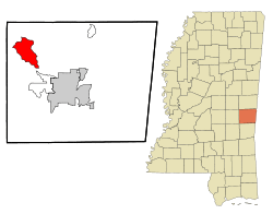 Location of Collinsville, Mississippi