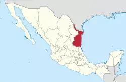 Map of Mexico with Tamaulipas highlighted