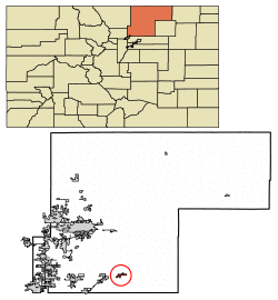 Location of Keenesburg in Weld County, Colorado.