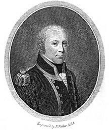 Black and white portrait engraving of Captain John Cooke, in uniform, drawn by James Fittler in 1807.
