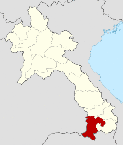 Map showing location of Champasak Province in Laos