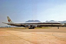 JA8048 DC-8-61 Japan A-l HKG 27OCT81 (5580803444).jpg