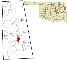 Location within Adair County and the state of Oklahoma