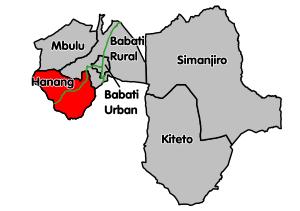 Hanang District's location within Manyara Region
