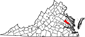Map of Virginia highlighting King William County