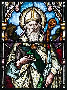 Monaghan Saint Macartan's Cathedral Window Patrons of Ireland Detail Saint Patrick 2013 09 21.jpg
