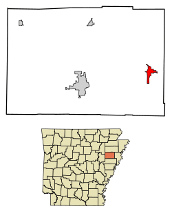 Location of Parkin in Cross County, Arkansas.