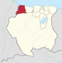 Map of Suriname showing Nickerie district