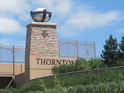 Thornton welcome sign on Interstate 25.