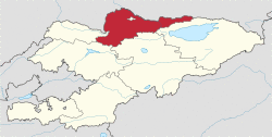 Map of Kyrgyzstan, location of Chuy Region highlighted